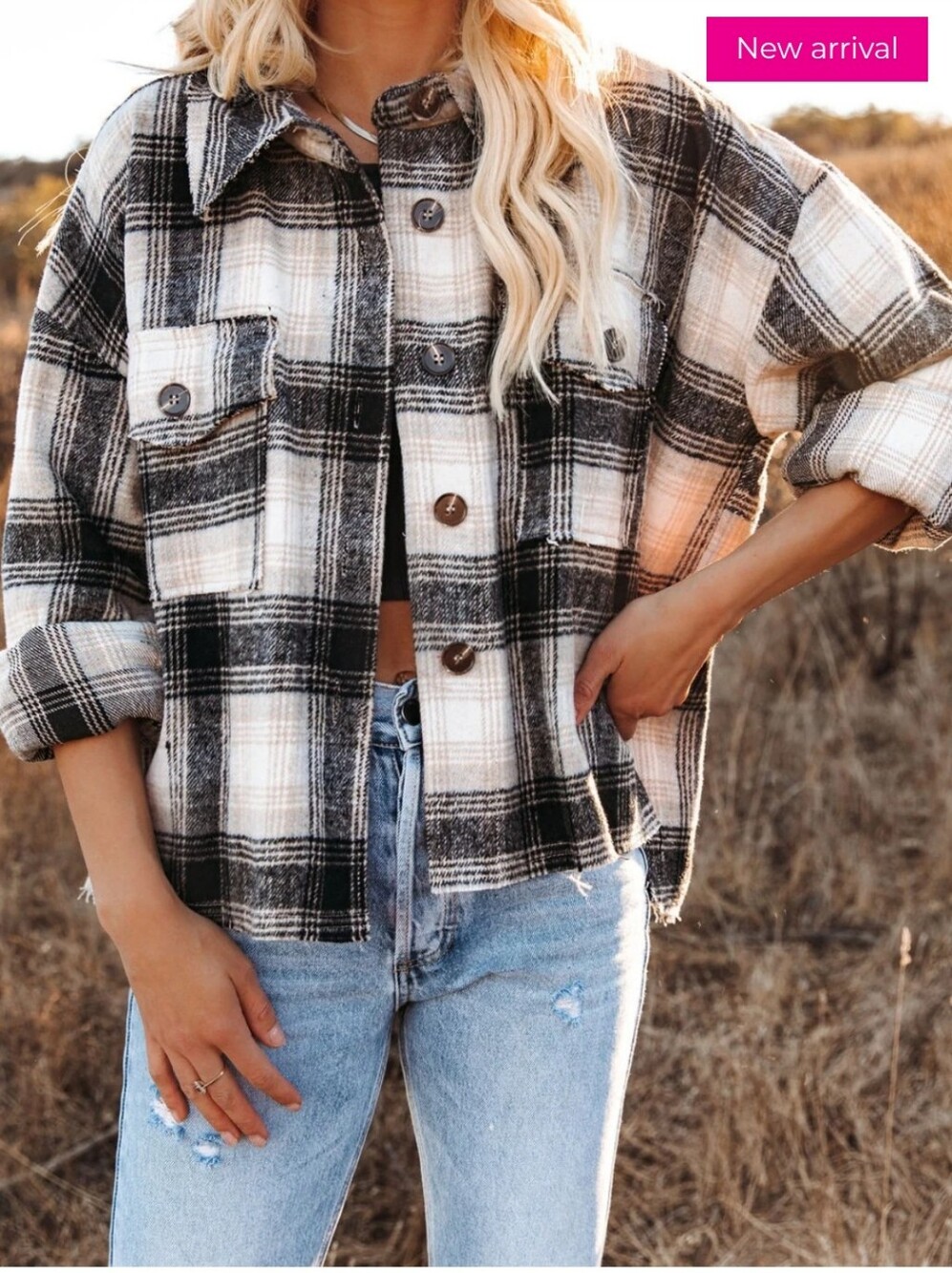 NWOT La Miel Distressed Plaid Shacket